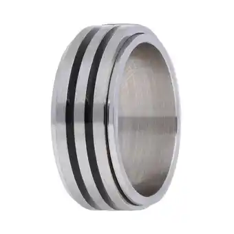 Bol.com Lucardi heren stalen anxiety ring met zwarte strepen - ring - staal - zilverkleurig - 22 / 69 mm aanbieding