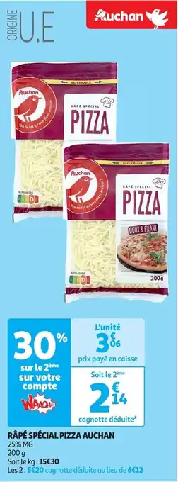 Auchan RÂPÉ SPÉCIAL PIZZA AUCHAN 200 g aanbieding