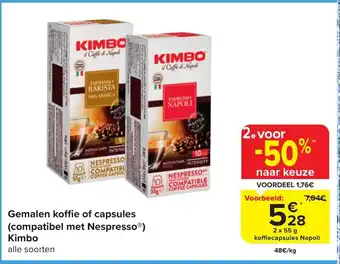 Gemalen koffie of capsules (compatibel met Nespresso®) Kimbo 2 x 55 g