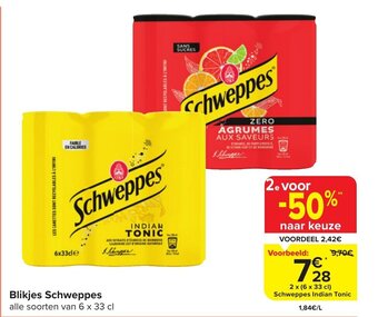 Carrefour Market Blikjes Schweppes 2 x (6 x 33 cl) aanbieding