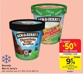 Carrefour Market Roomijs Ben & Jerry's 2 x 465 ml aanbieding