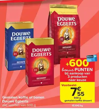 Carrefour Market Gemalen koffie of bonen Douwe Egberts 500 G aanbieding