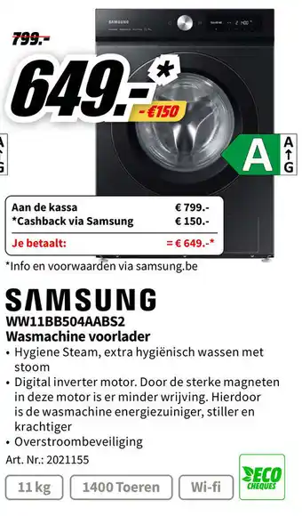 MediaMarkt WW11BB504AABS2 Wasmachine voorlader aanbieding