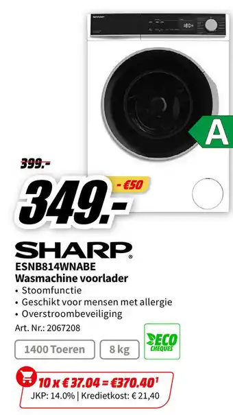 MediaMarkt ESNB814WNABE Wasmachine voorlader aanbieding