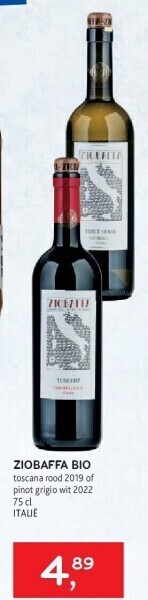Alvo ZIOBAFFA BIO toscana rood 2019 of pinot grigio wit 2022 75 cl ITALIË aanbieding