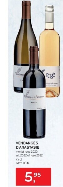 Alvo VENDANGES D'ANASTASIE merlot rood 2020 aanbieding