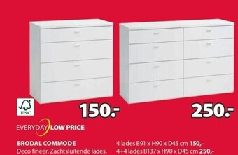 Jysk Brodal commode 4 lades b91 x h90 x d45 cm aanbieding