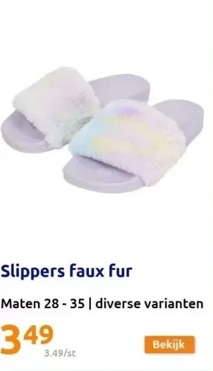 Action Slippers faux fur aanbieding