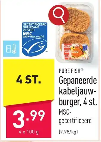 ALDI PURE FISH Gepaneerde kabeljauw-burger aanbieding