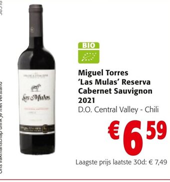 Colruyt Miguel Torres 'Las Mulas' Reserva Cabernet Sauvignon 2021 aanbieding