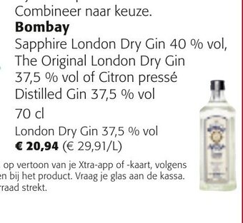 Colruyt Bombay London Dry Gin 37,5 % vol aanbieding