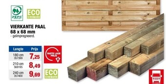 Hubo Vierkante paal 68 x 68 mm 180 cm aanbieding