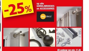 Op alle gordijnroedes en accessoires