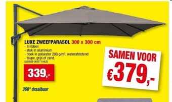 Hubo Luxe zweefparasol 300 x 300 cm aanbieding
