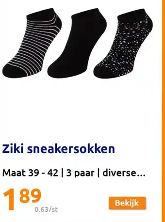 Action Ziki sneakersokken Maat 39-42 3 paar aanbieding
