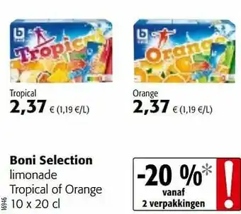 Colruyt Boni selection limonade tropical of orange aanbieding