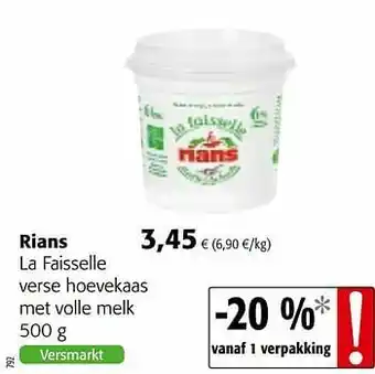 Colruyt Rians la faisselle verse hoevekaas met volle melk aanbieding