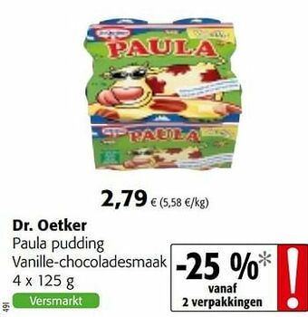 Colruyt Dr. oetker paula pudding vanille-chocoladesmaak aanbieding