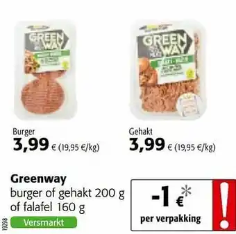 Colruyt Greenway burger of gehakt of falafel aanbieding