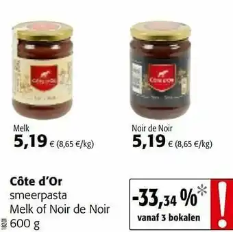 Colruyt Côte d’or smeerpasta melk of noir de noir aanbieding