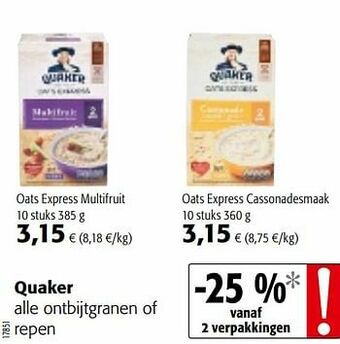 Colruyt Quaker alle ontbijtgranen of repen aanbieding