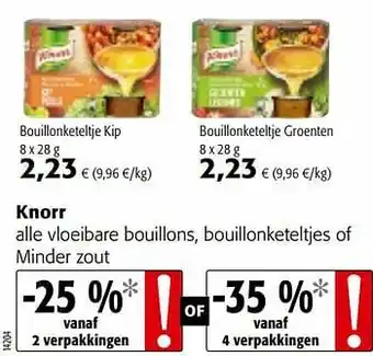 Colruyt Knorr alle vloeibare bouillons, bouillonketeltjes of minder zout aanbieding