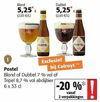 Colruyt Postel blond of dubbel of tripel abdijbier aanbieding