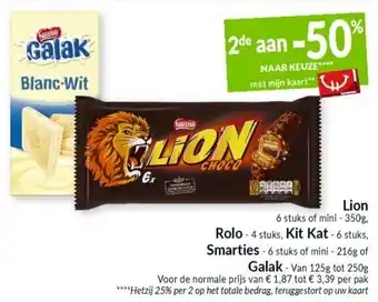 Intermarché Lion, Rolo, Kit Kat, Smarties, Galak aanbieding
