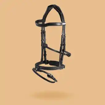 Decathlon Hoofdstel voor paarden en pony's 900 franse neusriem leer lichtbruin aanbieding