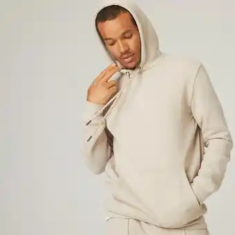 Decathlon Lange fitness hoodie voor heren 500 warm vlasbeige aanbieding
