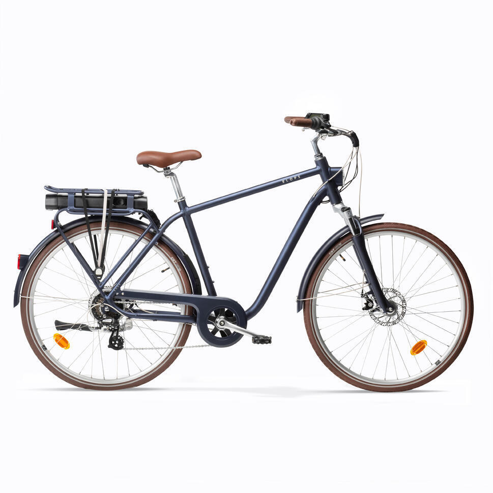 Decathlon Tweedehands elektrische stadsfiets elops 900 e hoog frame marineblauw aanbieding