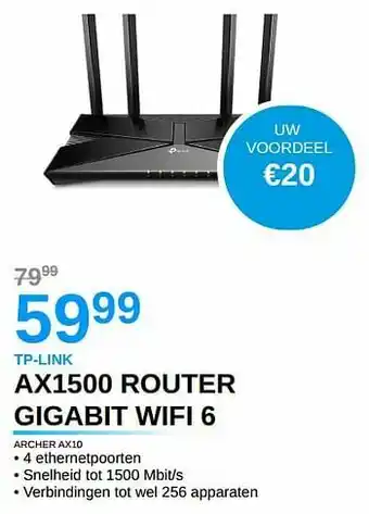 VCD Tp-link ax1500 router gigabit wifi 6 aanbieding