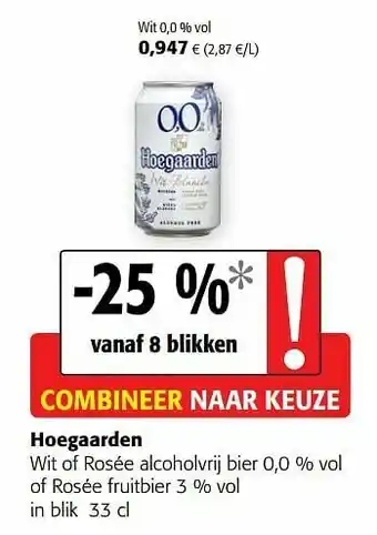 Colruyt Hoegaarden wit of rosée alcoholvrij bier of rosée fruitbier aanbieding