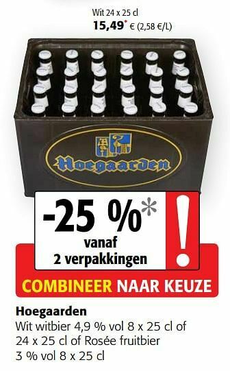 Colruyt Hoegaarden wit witbier of rosée fruitbier aanbieding