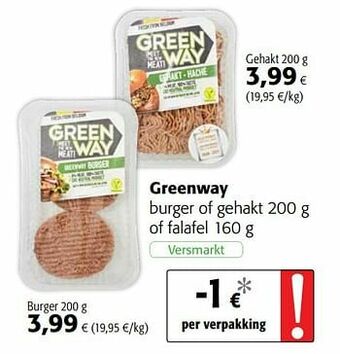 Colruyt Greenway burger of gehakt of falafel aanbieding