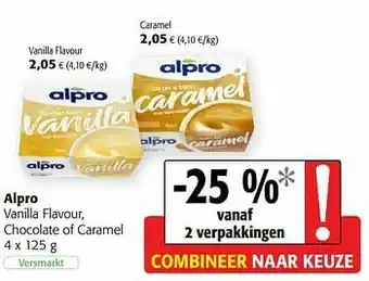 Colruyt Alpro vanilla flavour, chocolate of caramel aanbieding