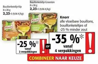 Knorr alle vloeibare bouillons, bouillonketeltjes of -25 % minder zout