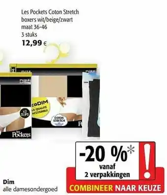 Dim les pockets coton stretch boxers wit-beige-zwart