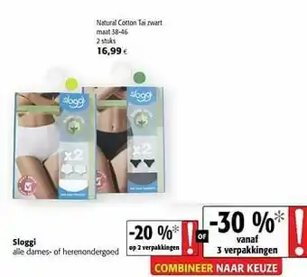 Colruyt Sloggi natural cotton tai zwart aanbieding