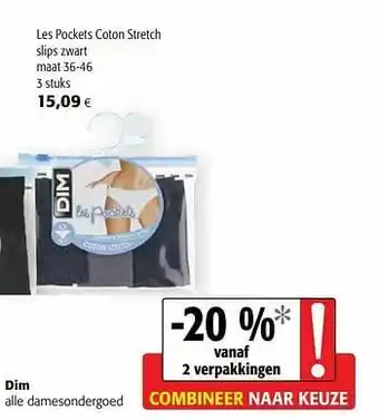 Colruyt Dim les pockets coton stretch slips zwart aanbieding