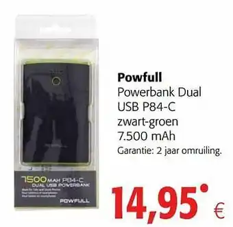 Powfull powerbank dual usb p84-c zwart-groen 7.500 mah