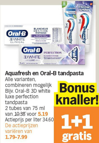 Albert Heijn Aquafresh en oral-b tandpasta aanbieding