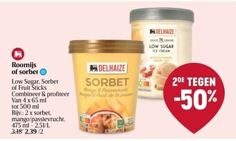 Delhaize Roomijs of sorbet aanbieding