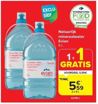 Carrefour Natuurlijk mineraalwater evian 6 l aanbieding
