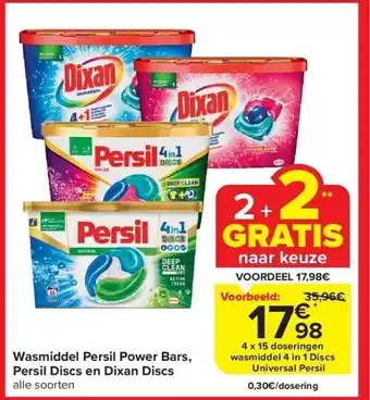 Carrefour Wasmiddel persil power bars, persil discs en dixan discs aanbieding