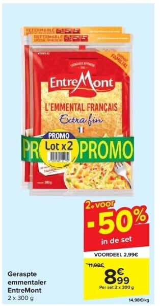 Carrefour Geraspte emmentaler entremont aanbieding
