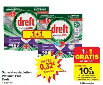 Carrefour Set vaatwastabletten platinum plus dreft aanbieding