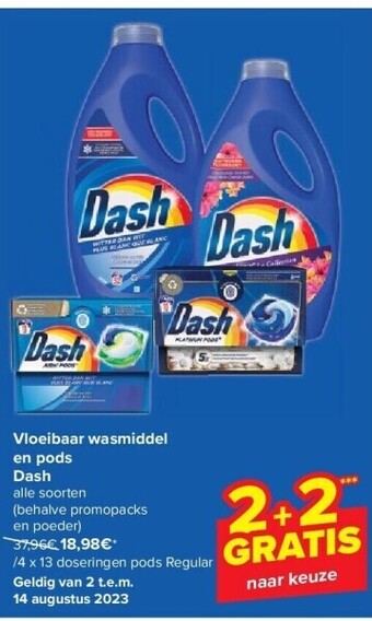 Carrefour Vloeibaar wasmiddel en pods dash aanbieding