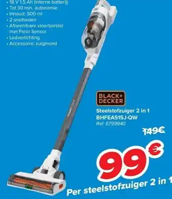 Carrefour Steelstofzuiger 2 in 1 bhfea515j-qw aanbieding