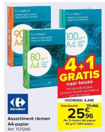 Carrefour Assortiment riemen a4-papier aanbieding